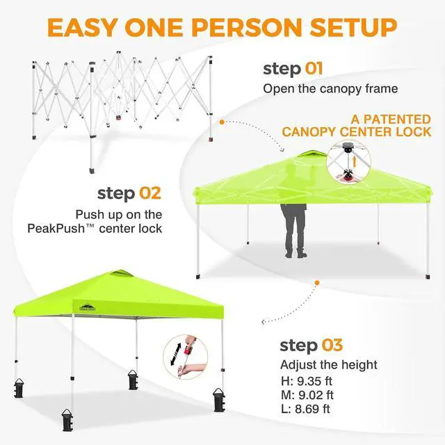 Alt view image 6 of 7 - Pop Up Canopy Tent with Wheeled Carry Bag, 8 Stakes, 4 Ropes, 4 Weight Bags, Easy Set Up Tent Canopy, 10x10 ft, 100sqft of Shade, Neon Green