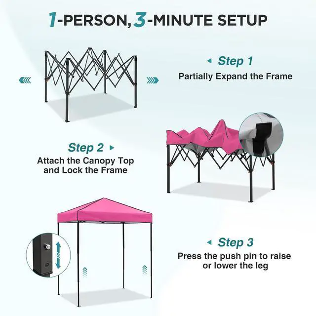Alt view image 2 of 7 - 6x4 Instant Pop Up Canopy Tent, Straight Leg Sun Shelter, Portable Canopy with Carry Bag for Camping, Beach & Sports, Pink
