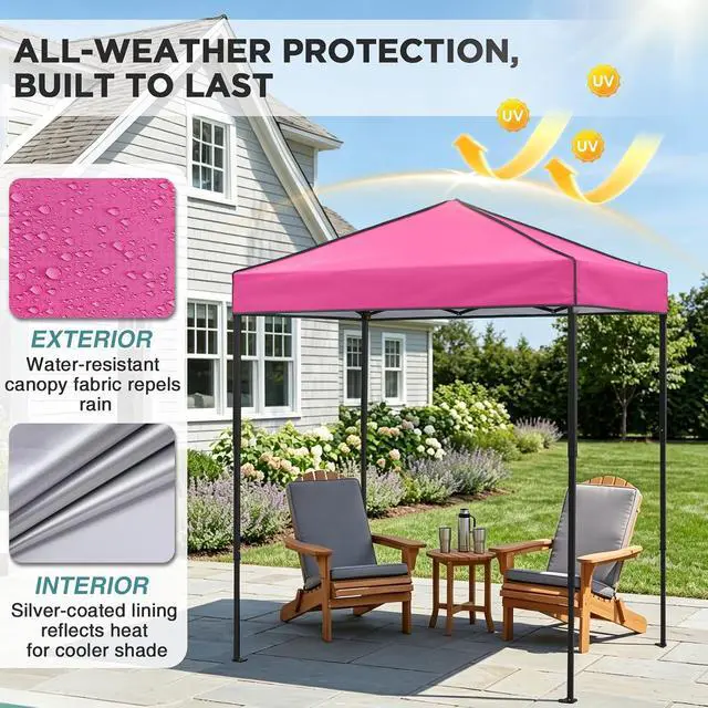 Alt view image 4 of 7 - 6x4 Instant Pop Up Canopy Tent, Straight Leg Sun Shelter, Portable Canopy with Carry Bag for Camping, Beach & Sports, Pink