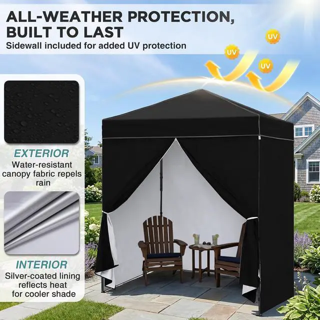 Alt view image 4 of 7 - 6x4 Instant Pop Up Canopy Tent with 4 Side Wall Panels, Straight Leg Sun Shelter, Portable Canopy with Carry Bag for Camping, Beach & Sports, Black