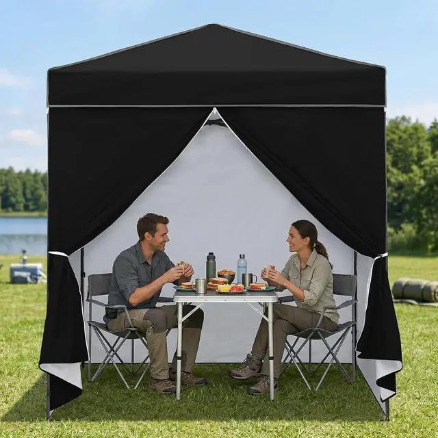 Alt view image 5 of 7 - 6x4 Instant Pop Up Canopy Tent with 4 Side Wall Panels, Straight Leg Sun Shelter, Portable Canopy with Carry Bag for Camping, Beach & Sports, Black