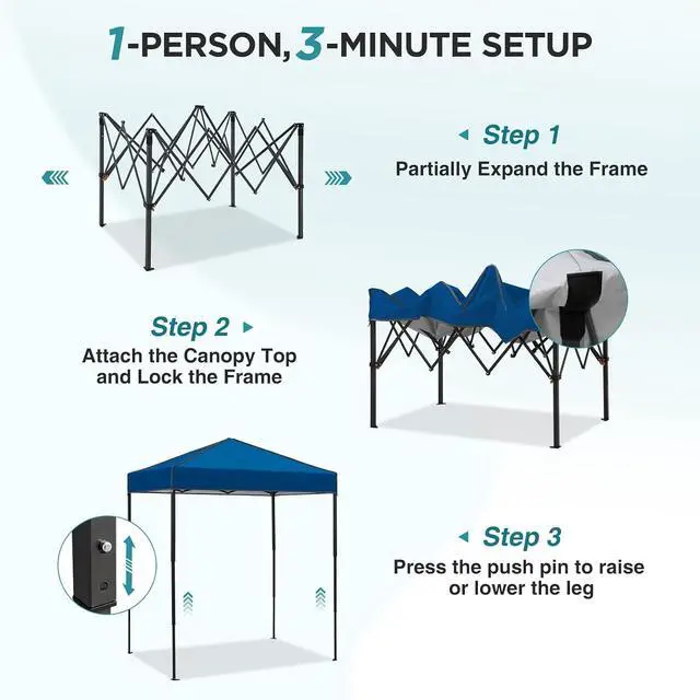 Alt view image 2 of 7 - 6x4 Instant Pop Up Canopy Tent, Straight Leg Sun Shelter, Portable Canopy with Carry Bag for Camping, Beach & Sports, Dark Blue