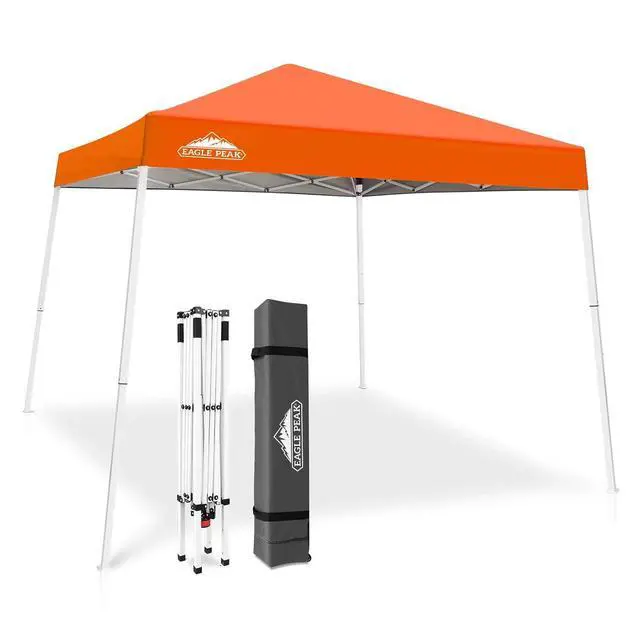Alt view image 4 of 7 - 10x10 Slant Leg Pop-up Canopy Tent Easy One Person Setup Instant Outdoor Beach Canopy Folding Portable Sports Shelter 10x10 Base 8x8 Top (Orange)