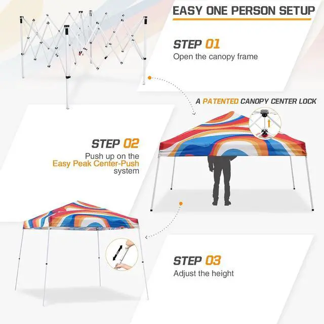 Alt view image 2 of 7 - 10x10 Slant Leg Pop-up Canopy Tent Easy One Person Setup Instant Outdoor Beach Canopy Folding Portable Sports Shelter 10x10 Base 8x8 Top (Swirl)