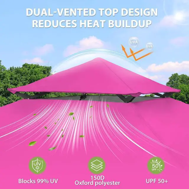 Alt view image 2 of 7 - 13x13 Straight Leg Pop Up Canopy Tent Instant Outdoor Canopy Easy Single Person Set up Folding Shelter w/Auto Extending Eaves 169 Square Feet of Shade (Light Pink)