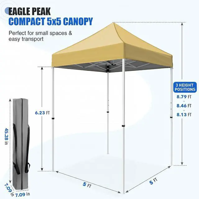 Alt view image 3 of 7 - 5x5 Pop Up Canopy Tent Instant Outdoor Canopy Easy Set-up Straight Leg Folding Shelter, Beige