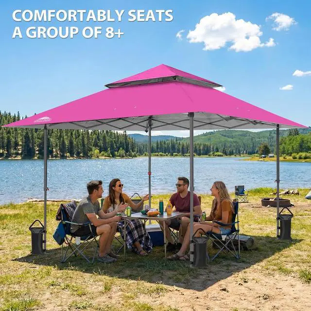 Alt view image 5 of 7 - 13x13 Straight Leg Pop Up Canopy Tent Instant Outdoor Canopy Easy Single Person Set up Folding Shelter w/Auto Extending Eaves 169 Square Feet of Shade (Light Pink)