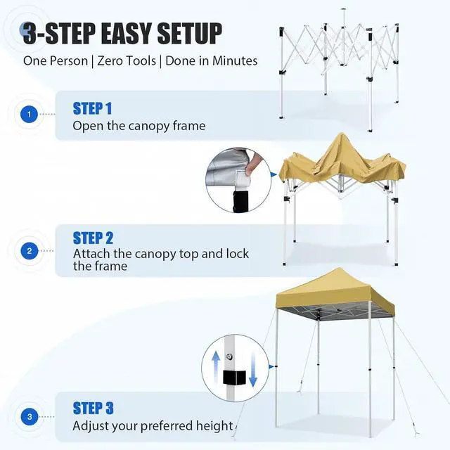 Alt view image 7 of 7 - 5x5 Pop Up Canopy Tent Instant Outdoor Canopy Easy Set-up Straight Leg Folding Shelter, Beige