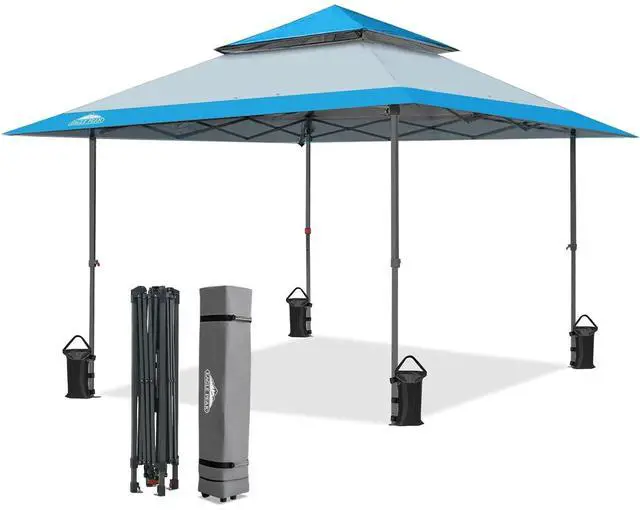 Main image of 13x13 Straight Leg Pop Up Canopy Tent Instant Outdoor Canopy Easy Single Person Set up Folding Shelter w/Auto Extending Eaves 169 Square Feet of Shade (Light Blue)