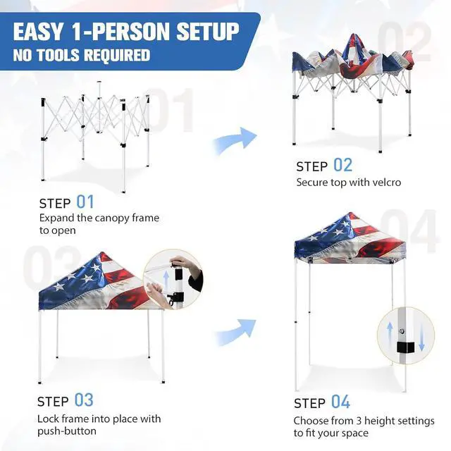 Alt view image 4 of 7 - 5x5 Pop Up Canopy Tent Instant Outdoor Canopy Easy Set-up Straight Leg Folding Shelter, Stars and Stripes
