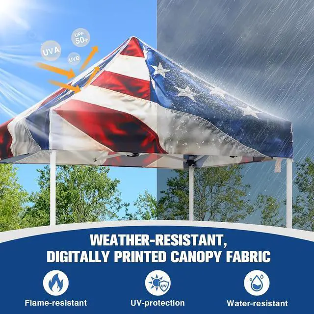 Alt view image 2 of 7 - 5x5 Pop Up Canopy Tent Instant Outdoor Canopy Easy Set-up Straight Leg Folding Shelter, Stars and Stripes