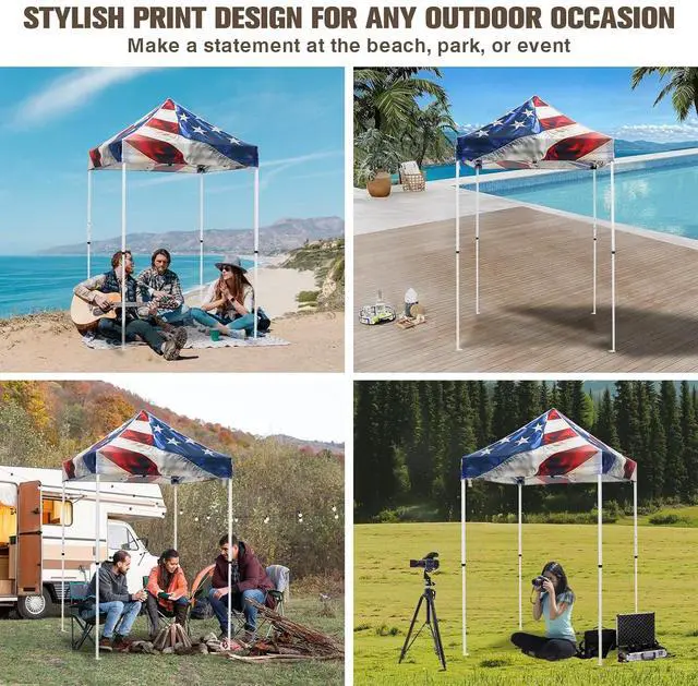 Alt view image 5 of 7 - 5x5 Pop Up Canopy Tent Instant Outdoor Canopy Easy Set-up Straight Leg Folding Shelter, Stars and Stripes