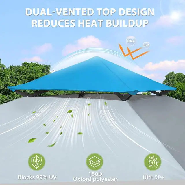 Alt view image 2 of 7 - 13x13 Straight Leg Pop Up Canopy Tent Instant Outdoor Canopy Easy Single Person Set up Folding Shelter w/Auto Extending Eaves 169 Square Feet of Shade (Light Blue)