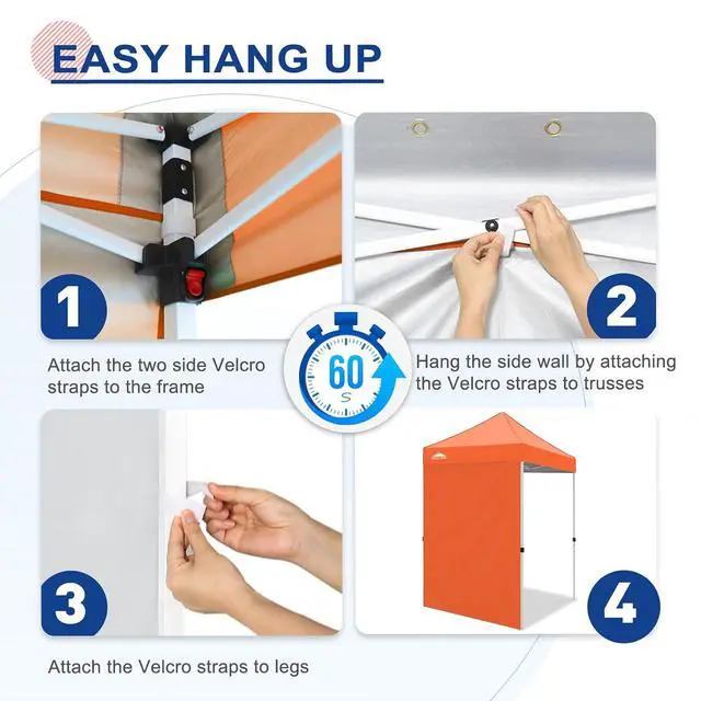 Alt view image 3 of 7 - Canopy Sidewall for 5x5 Pop Up Canopy Frame, Single Side Wall Panel Only (Fits 5x5 Straight Leg Frame, Canopy Top or Frame NOT Included), Orange