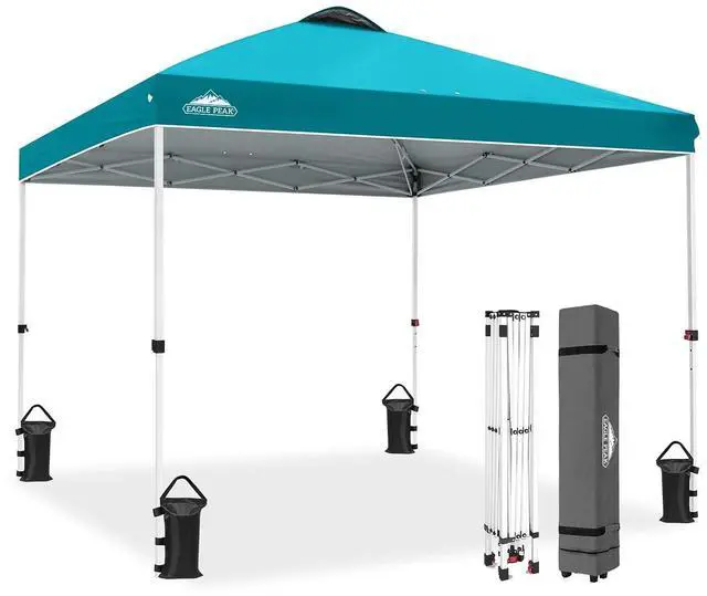 Main image of Pop Up Canopy Tent with Wheeled Carry Bag, 8 Stakes, 4 Ropes, 4 Weight Bags, Easy Set Up Tent Canopy, 10x10 ft, 100sqft of Shade, Turquoise