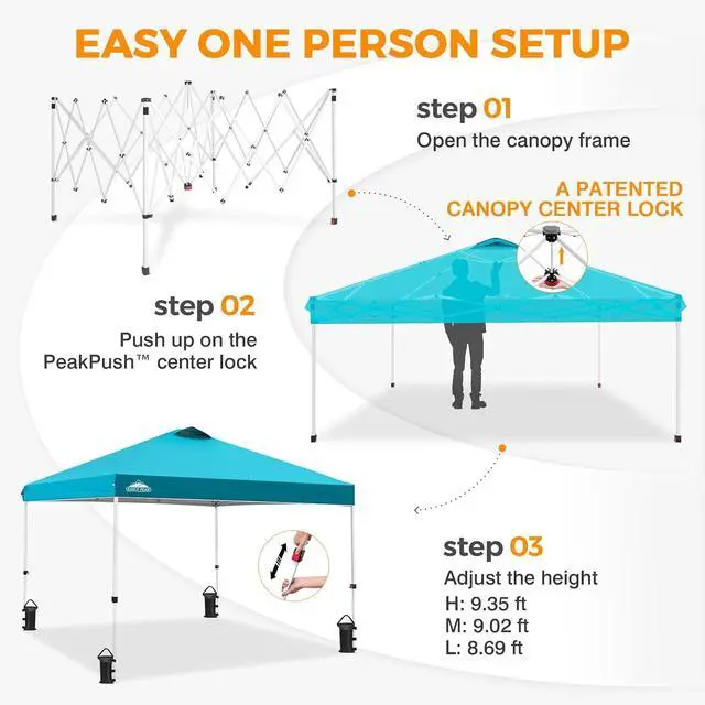Alt view image 6 of 7 - Pop Up Canopy Tent with Wheeled Carry Bag, 8 Stakes, 4 Ropes, 4 Weight Bags, Easy Set Up Tent Canopy, 10x10 ft, 100sqft of Shade, Turquoise