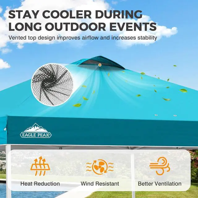 Alt view image 2 of 7 - Pop Up Canopy Tent with Wheeled Carry Bag, 8 Stakes, 4 Ropes, 4 Weight Bags, Easy Set Up Tent Canopy, 10x10 ft, 100sqft of Shade, Turquoise