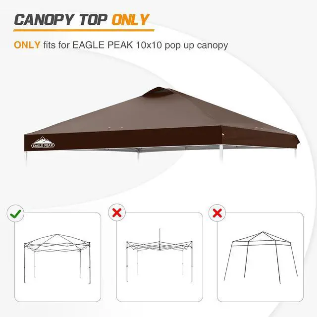 Alt view image 7 of 7 - Replacement Canopy Top for Eagle Peak 10x10 Straight Leg Pop Up Canopy Frame Only, Canopy Cover with Air Vent, UPF 50+, Frame NOT Included, Dark Brown