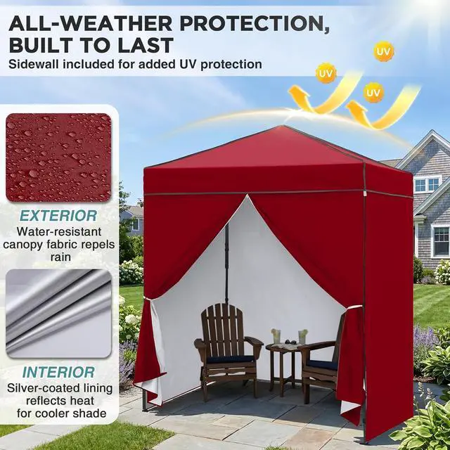 Alt view image 4 of 7 - 6x4 Instant Pop Up Canopy Tent with 4 Side Wall Panels, Straight Leg Sun Shelter, Portable Canopy with Carry Bag for Camping, Beach & Sports, Burgundy