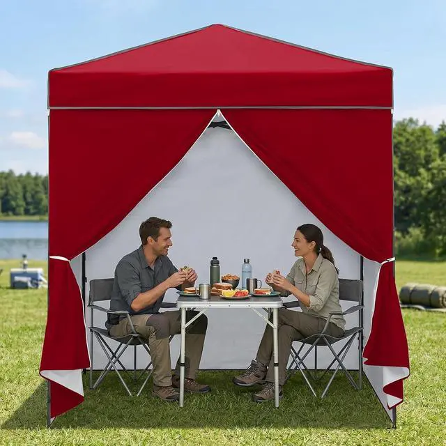 Alt view image 5 of 7 - 6x4 Instant Pop Up Canopy Tent with 4 Side Wall Panels, Straight Leg Sun Shelter, Portable Canopy with Carry Bag for Camping, Beach & Sports, Burgundy