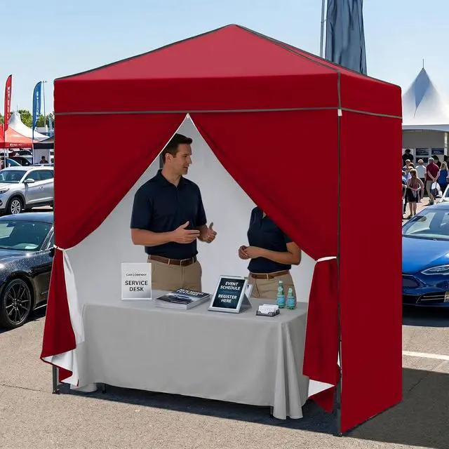 Alt view image 7 of 7 - 6x4 Instant Pop Up Canopy Tent with 4 Side Wall Panels, Straight Leg Sun Shelter, Portable Canopy with Carry Bag for Camping, Beach & Sports, Burgundy