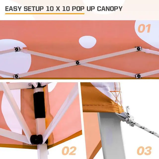 Alt view image 7 of 7 - 10x10 Slant Leg Pop-up Canopy Tent Easy One Person Setup Instant Outdoor Beach Canopy Folding Portable Sports Shelter 10x10 Base 8x8 Top (Orange Mushroom)