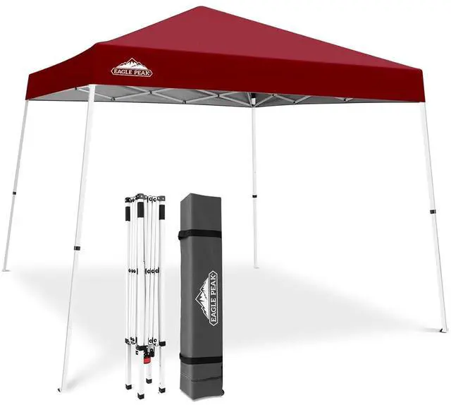 Main image of 10x10 Slant Leg Pop-up Canopy Tent Easy One Person Setup Instant Outdoor Beach Canopy Folding Portable Sports Shelter 10x10 Base 8x8 Top (Burgundy)