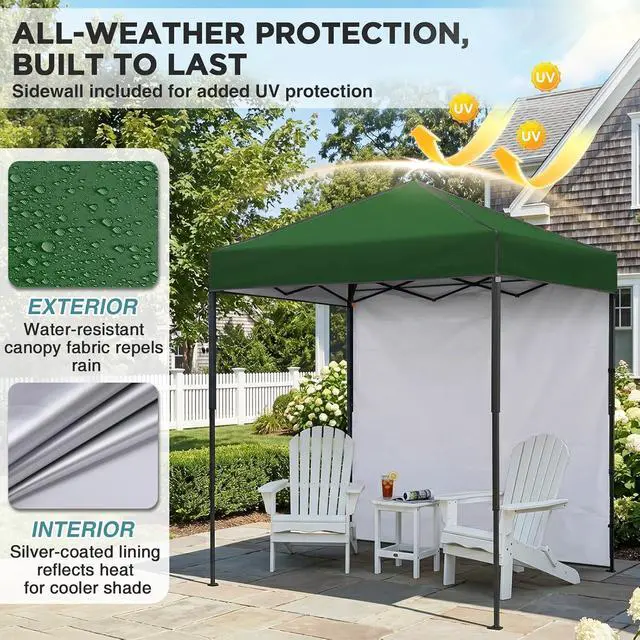 Alt view image 4 of 7 - 6x4 Instant Pop Up Canopy Tent with 1 Side Wall Panel, Straight Leg Sun Shelter, Portable Canopy with Carry Bag for Camping, Beach & Sports, Green