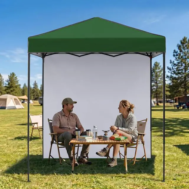 Alt view image 7 of 7 - 6x4 Instant Pop Up Canopy Tent with 1 Side Wall Panel, Straight Leg Sun Shelter, Portable Canopy with Carry Bag for Camping, Beach & Sports, Green