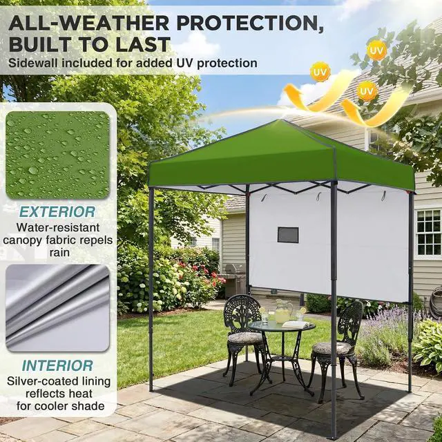 Alt view image 4 of 7 - 6x4 Instant Pop Up Canopy Tent with 1 Half Wall Panel, Straight Leg Sun Shelter, Portable Canopy with Carry Bag for Camping, Beach & Sports, Grass Green