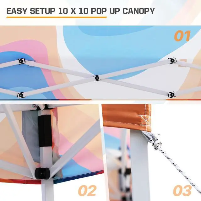 Alt view image 7 of 7 - 10x10 Slant Leg Pop-up Canopy Tent Easy One Person Setup Instant Outdoor Beach Canopy Folding Portable Sports Shelter 10x10 Base 8x8 Top (Swirl)