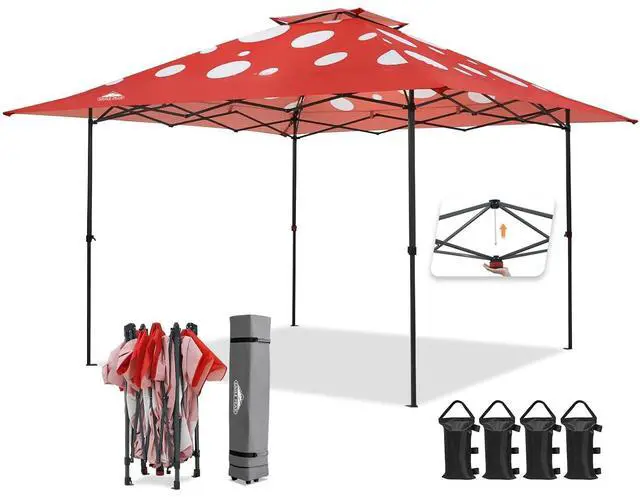 Main image of 13x13 Straight Leg Pop Up Canopy Tent Instant Outdoor Canopy Easy Single Person Set up Folding Shelter w/Auto Extending Eaves 169 Square Feet of Shade (Red Mushroom)