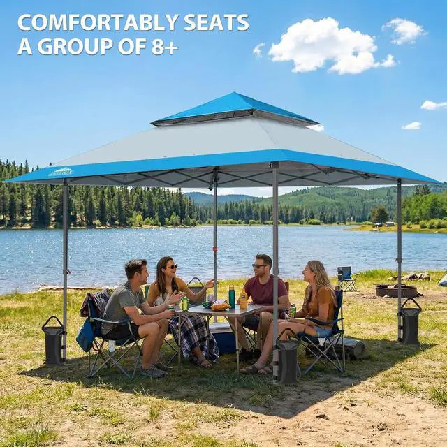 Alt view image 5 of 7 - 13x13 Straight Leg Pop Up Canopy Tent Instant Outdoor Canopy Easy Single Person Set up Folding Shelter w/Auto Extending Eaves 169 Square Feet of Shade (Light Blue)