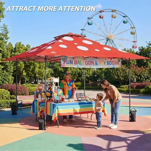 Alt view image 5 of 7 - 13x13 Straight Leg Pop Up Canopy Tent Instant Outdoor Canopy Easy Single Person Set up Folding Shelter w/Auto Extending Eaves 169 Square Feet of Shade (Red Mushroom)