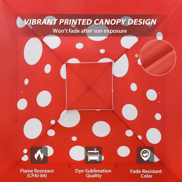 Alt view image 6 of 7 - 13x13 Straight Leg Pop Up Canopy Tent Instant Outdoor Canopy Easy Single Person Set up Folding Shelter w/Auto Extending Eaves 169 Square Feet of Shade (Red Mushroom)