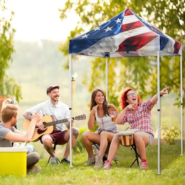 Alt view image 7 of 7 - 5x5 Pop Up Canopy Tent Instant Outdoor Canopy Easy Set-up Straight Leg Folding Shelter, Stars and Stripes