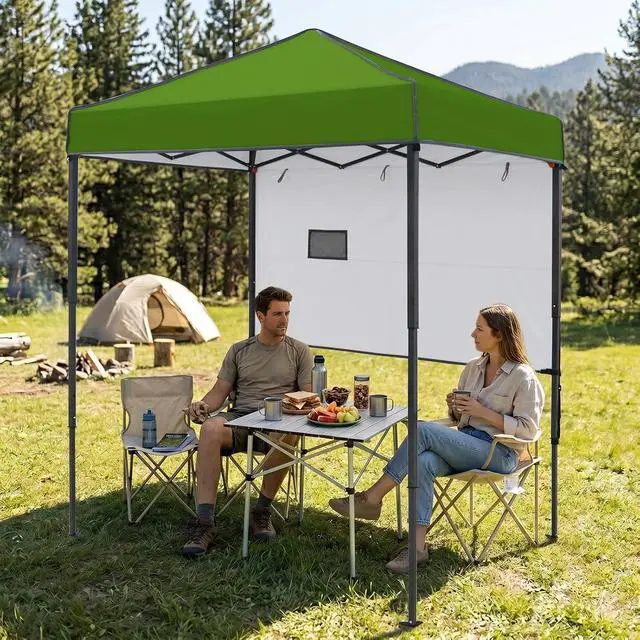 Alt view image 5 of 7 - 6x4 Instant Pop Up Canopy Tent with 1 Half Wall Panel, Straight Leg Sun Shelter, Portable Canopy with Carry Bag for Camping, Beach & Sports, Grass Green