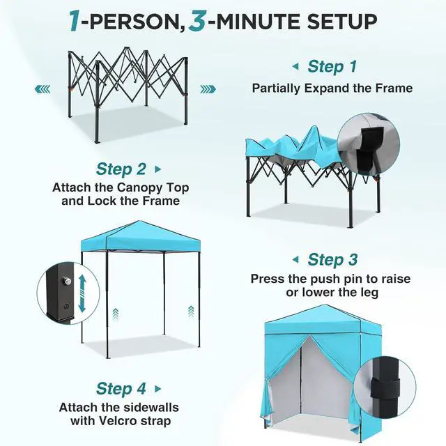Alt view image 2 of 7 - 6x4 Instant Pop Up Canopy Tent with 4 Side Wall Panels, Straight Leg Sun Shelter, Portable Canopy with Carry Bag for Camping, Beach & Sports, Light Blue
