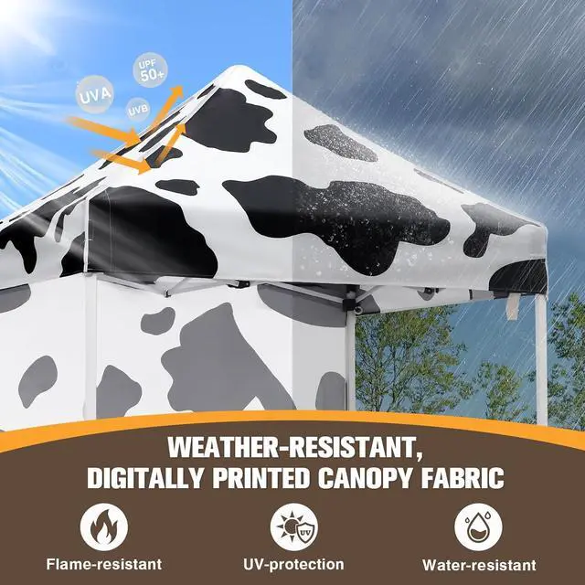 Alt view image 2 of 7 - Pop up Canopy 5x5, Outdoor Portable Canopy Tent with One Removable Sunwall, Carry Bag Included, Cow Print