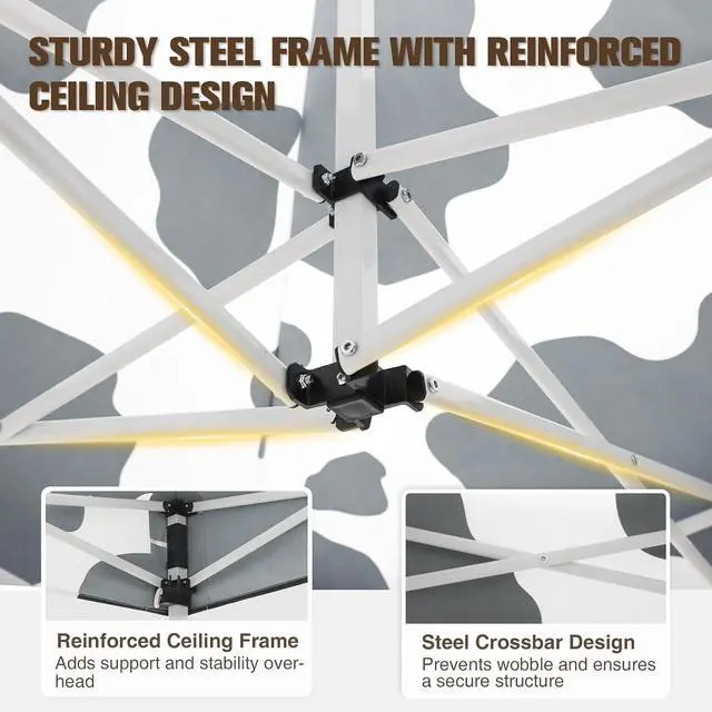 Alt view image 6 of 7 - Pop up Canopy 5x5, Outdoor Portable Canopy Tent with One Removable Sunwall, Carry Bag Included, Cow Print