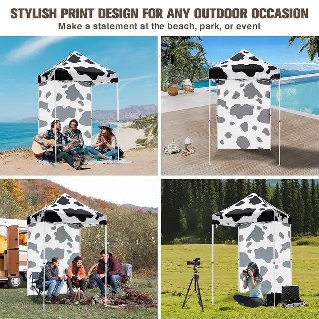 Alt view image 5 of 7 - Pop up Canopy 5x5, Outdoor Portable Canopy Tent with One Removable Sunwall, Carry Bag Included, Cow Print