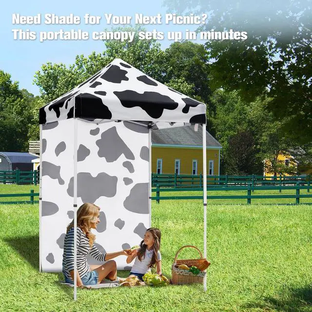 Alt view image 7 of 7 - Pop up Canopy 5x5, Outdoor Portable Canopy Tent with One Removable Sunwall, Carry Bag Included, Cow Print