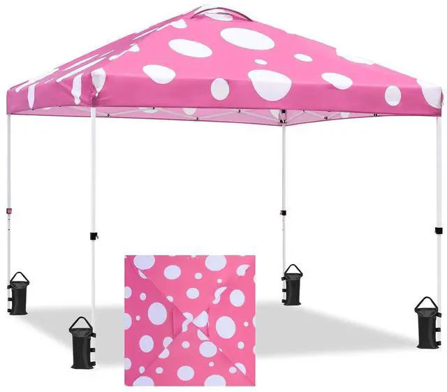 Main image of Pop Up Canopy Tent with Wheeled Carry Bag, 8 Stakes, 4 Ropes, 4 Weight Bags, Easy Set Up Tent Canopy, 10x10 ft, 100sqft of Shade, Pink Mushroom