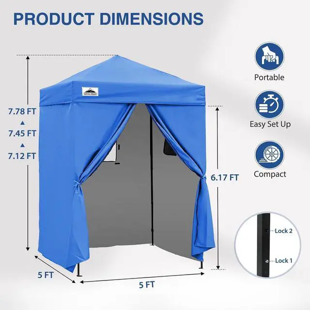 Alt view image 3 of 7 - Flex Ultra Compact 5x5 Changing Room, Pop-up Canopy, Sun Shelter, Portable Privacy Canopy Cabana for Pool, Fashion Photoshoots, or Camping, Blue