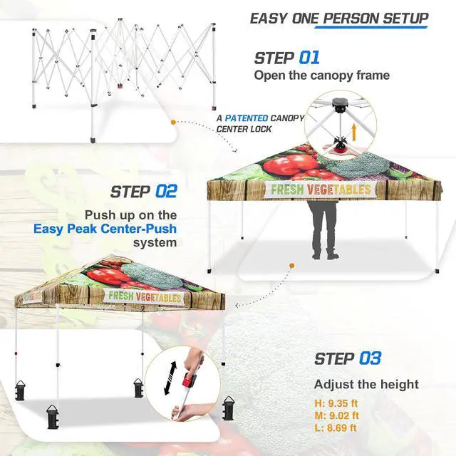 Alt view image 2 of 7 - Pop Up Canopy Tent with Wheeled Carry Bag, 8 Stakes, 4 Ropes, 4 Weight Bags, Easy Set Up Tent Canopy, 10x10 ft, 100sqft of Shade, Vegetable Stand