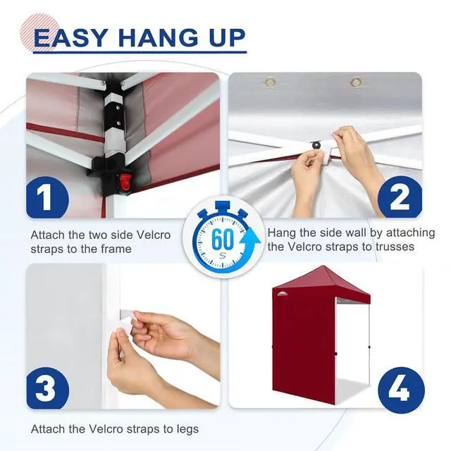 Alt view image 3 of 7 - Canopy Sidewall for 5x5 Pop Up Canopy Frame, Single Side Wall Panel Only (Fits 5x5 Straight Leg Frame, Canopy Top or Frame NOT Included), Burgundy