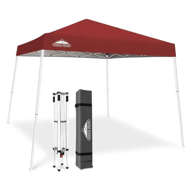 Alt view image 4 of 7 - 10x10 Slant Leg Pop-up Canopy Tent Easy One Person Setup Instant Outdoor Beach Canopy Folding Portable Sports Shelter 10x10 Base 8x8 Top (Burgundy)