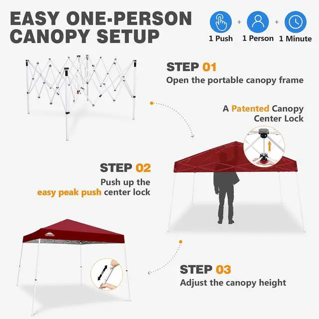 Alt view image 7 of 7 - 10x10 Slant Leg Pop-up Canopy Tent Easy One Person Setup Instant Outdoor Beach Canopy Folding Portable Sports Shelter 10x10 Base 8x8 Top (Burgundy)
