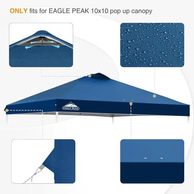 Alt view image 4 of 7 - Replacement Canopy Top for Eagle Peak 10x10 Straight Leg Pop Up Canopy Frame Only, Canopy Cover with Air Vent, UPF 50+, Frame NOT Included, Dark Blue