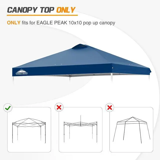 Alt view image 7 of 7 - Replacement Canopy Top for Eagle Peak 10x10 Straight Leg Pop Up Canopy Frame Only, Canopy Cover with Air Vent, UPF 50+, Frame NOT Included, Dark Blue